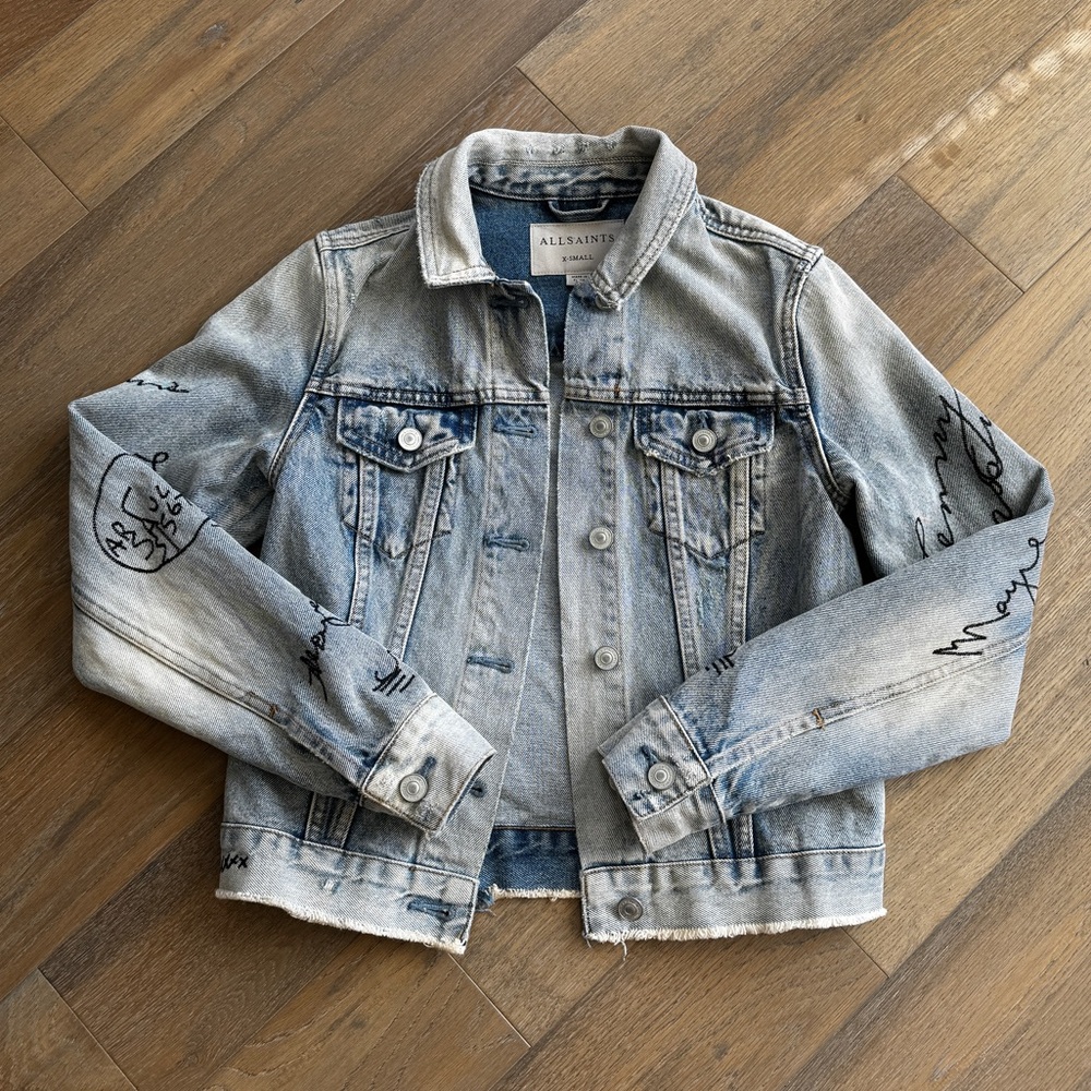 NWT Allsaints Embroidered Denim Jean Jacket